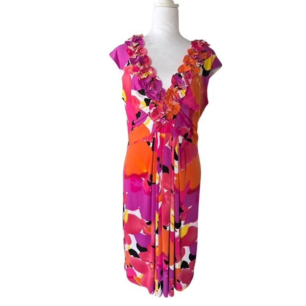 Maggy London Women's Floral Sleeveless Ruffle Neckline Dress - Size 12